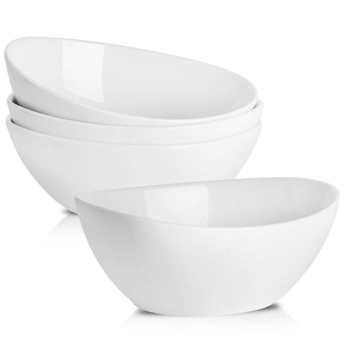 Hasense Large Salad Bowls, Porcelain Serving Bowls for Kitchen, 42 Ounce White Bowl Sets for Salad Soup Pasta Popcorn Fruits, Oval Mixing Bowls, Dishwasher Microwave Safe, Set of 4