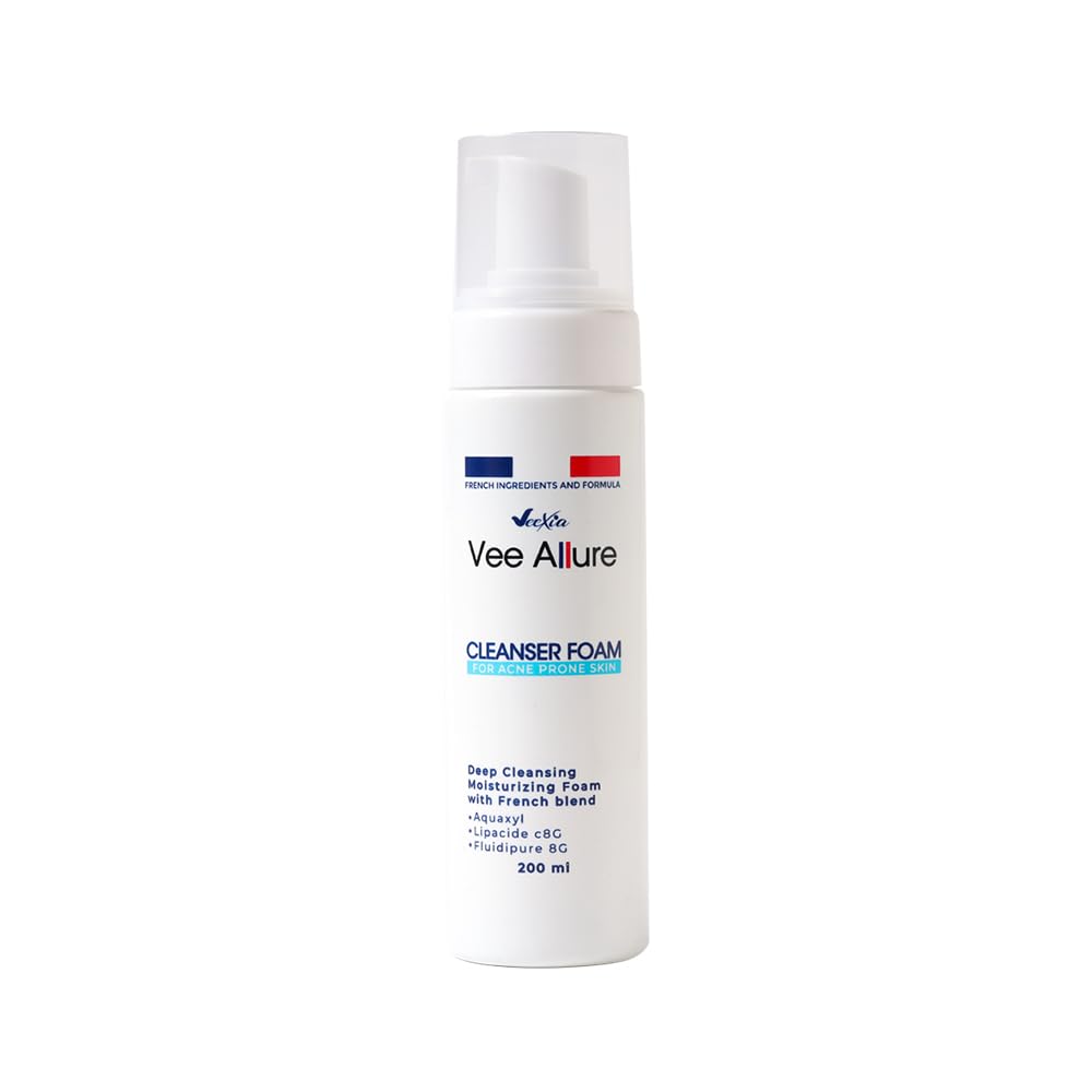 Vee Allure Facial Cleanser Foam | Deep-Cleansing, Moisturizing & Refreshing Formula | For oily and acne-prone skin | With Fluidipure™, Lipacide™, Salicylic Acid | Fragrance & Alcohol Free | 200ml