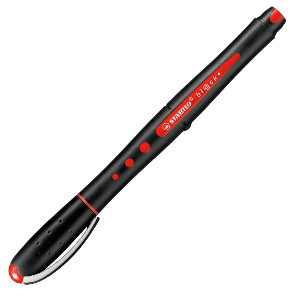 Stabilo black+ rollerball gel red ink pen fine point tip - black