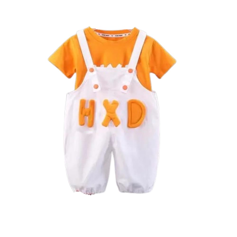 Baby Boys Set - Cotton T-shirt with Bright Colors with White Salopette with Raised Letters - Fashion Summer Baby Clothes - Multi Color Available by Mizah
