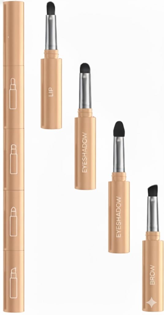 4 In 1Multi-function Makeup Brushes Funny Combination Design - Blush, Eyeshadow Angled Brow,Blending For Women and Girls(gold)