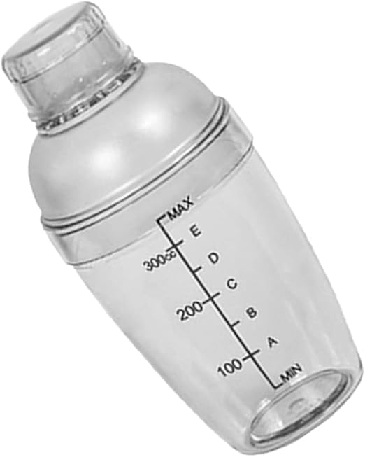 350ml Plastic Cocktail Shaker with Scale and Strainer Top, Clear Plastic Cocktail Shaker Bottle Wine Mixer Bottle Cocktail Tea Measuring Jigger for Bar Party Home Use (1PC)