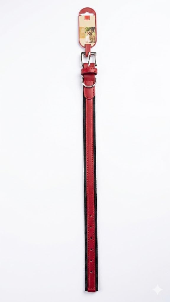 Dog Collar, Large Size, Red and Black, Adjustable Buckle with D-Ring