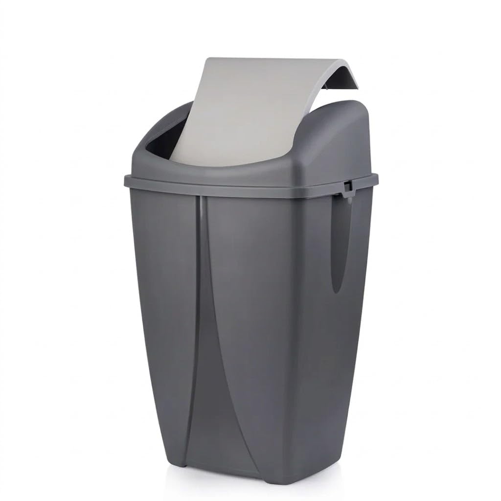Plastic Trash Can With Swing Lid, 25 Liters, Grey, Indoor And Outdoor Use, 55 * 31 * 24cm (Random Color) Multicolor