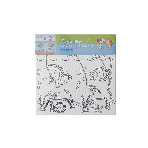 Keep Smiling Fish Design Canvas Drawing Board for Kids, 20 cm x 20 cm Size, Multicolor