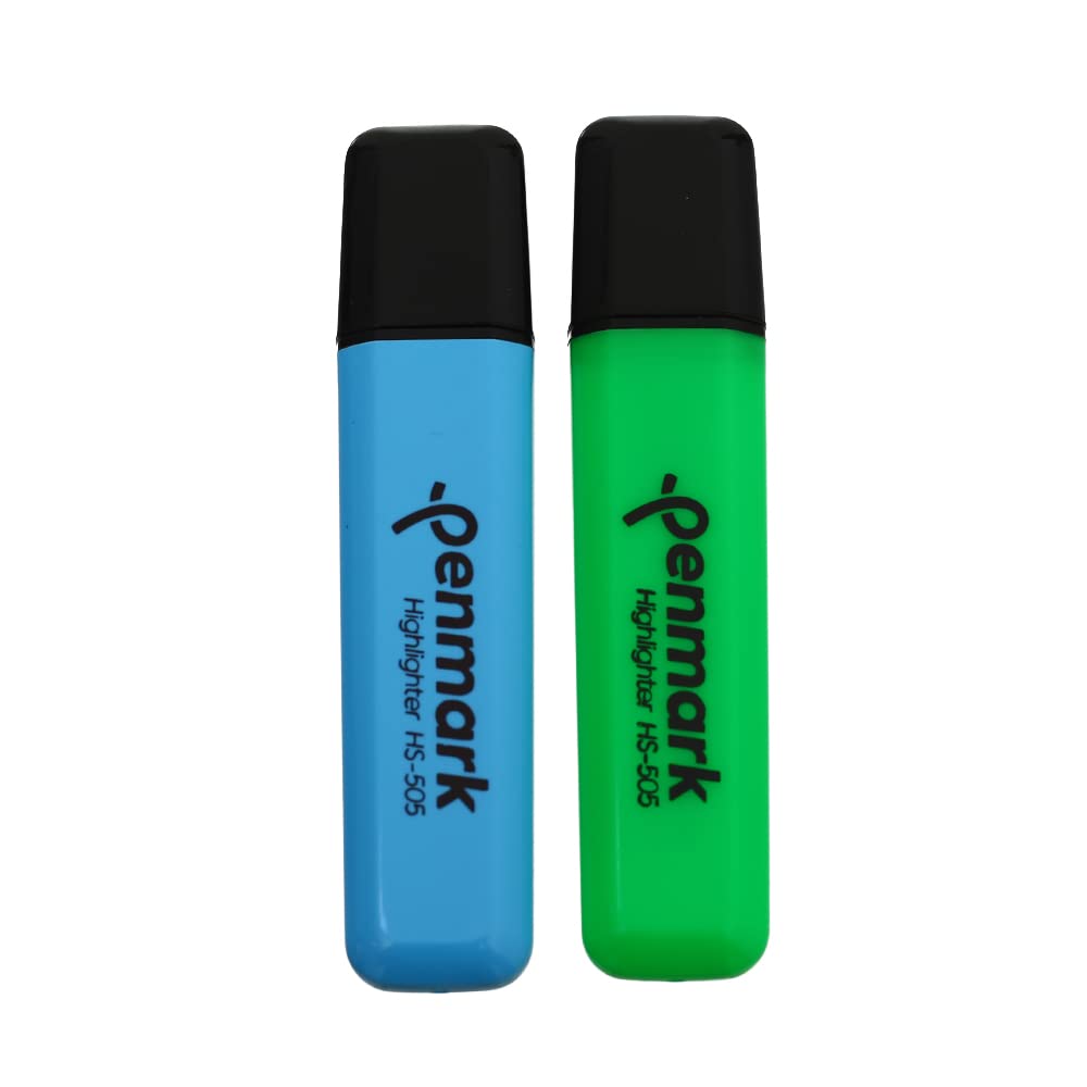 Penmark HS-505 High Quality Neon Permanent Highlighter Pen Set Of 2 Pcs Assorted color. - Dark Green Baby Blue