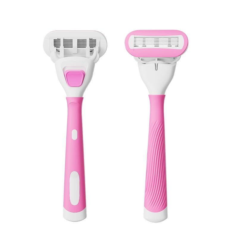 Premium Women Safety Razor Set 6-Blade | MAX X-Series | 1 Ergonomic Handle + 2 Replacement Cartridges | Widened Aloe Vera & Vitamin E Lubricating Strip | Open Back Easy Rinse | Bikini & Body | Pink