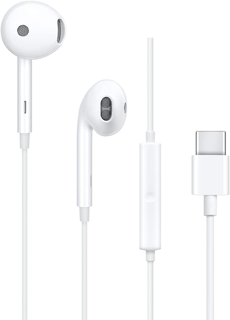 Wired Earphone Type-C with Microphone Built-in Earphone Compatible with Oppo Compatible with Realme Compatible with Vivo Compatible with Oneplus (White)
