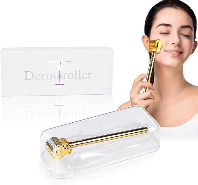 Derma Microneedling Kit with 540 Titanium Micro Needles, Skin Rejuvenation & Microneedle Therapy Tool, Gold Design for Anti-Aging, Wrinkle Reduction, and Glowing Skin (Gold, 0.75 mm)