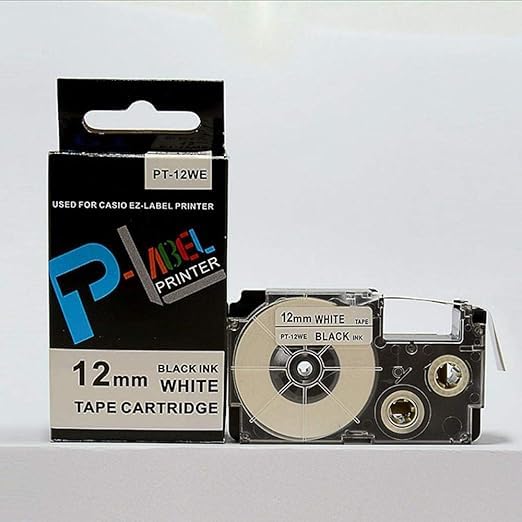 Compatible Tapes 12mm Black on white PT-12WE Label Tape Cartridge for EZ Label Printer-CASIO