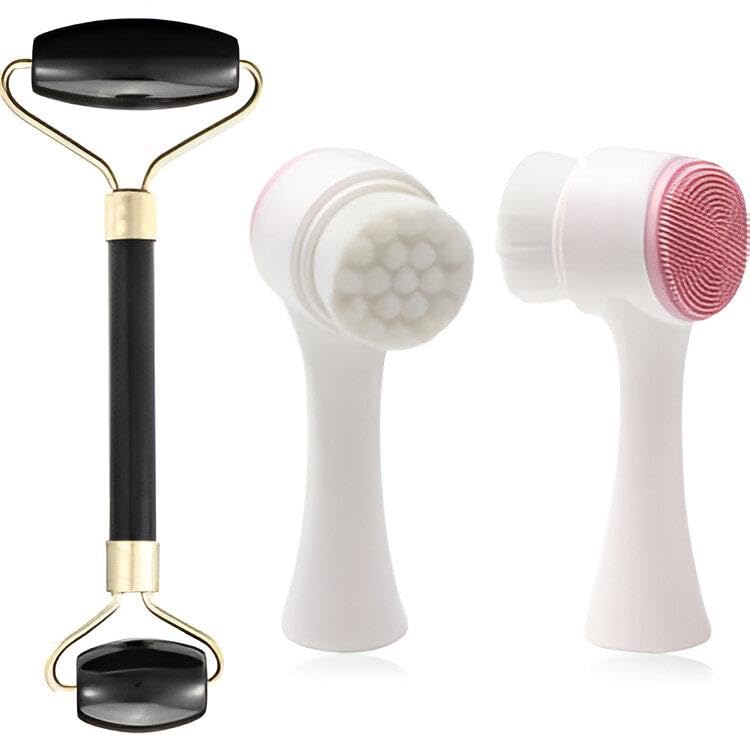 Jade Roller - 2 in 1 Facial Cleansing Device That Promote Blood Circulation, Tighten Pores, Remove Puffiness and Dark Circles to Leave Your Skin Brighter and Smoother Easily