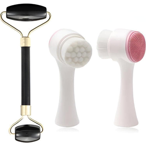 Jade Roller - 2 in 1 Facial Cleansing Device That Promote Blood Circulation, Tighten Pores, Remove Puffiness and Dark Circles to Leave Your Skin Brighter and Smoother Easily