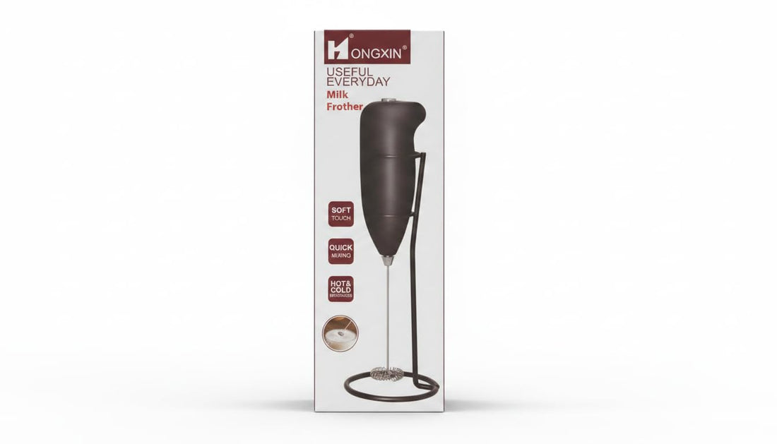 Electric Milk Mixer, Black Color, Soft Touch, Fast Mixing, Hot and Cold Drinks, with Stand
