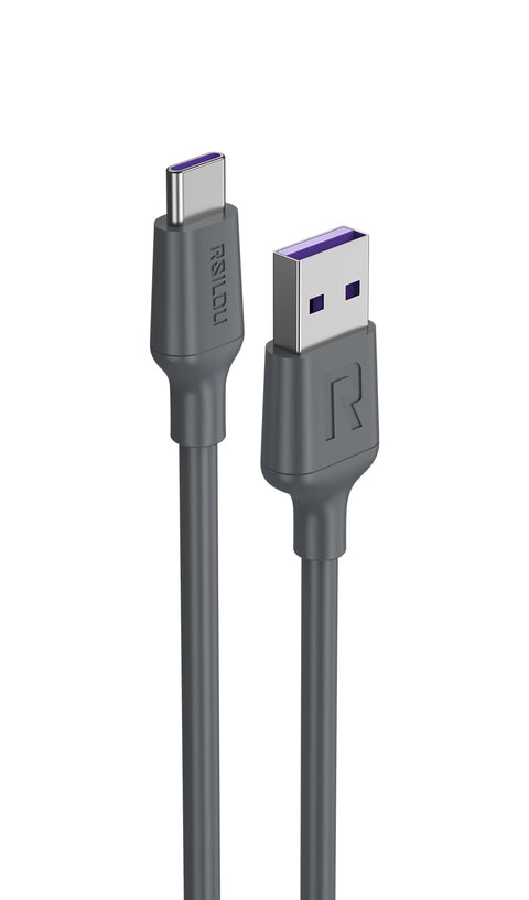 Rsilou R2029 USB-A to Type-C Fast Charging and data Cable, 120W, 1.2M, 6A Silicone Cable, High Durability, Tin Plated Copper, TPE Wires speed 480Mbps, Tangle free, 1 Year Local Warranty (black)