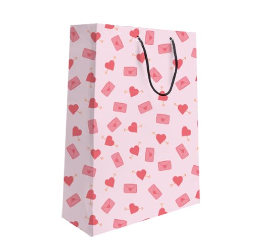 Gift Bag with Hearts and Envelopes Pattern, Pink, Paper, Rope Handle Size (26x40x8)1PCS
