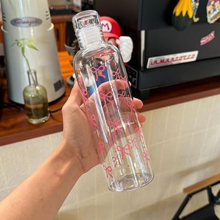 750ml Clear Acrylic Water Bottle, Modern Design with Pink Bows, Leak Proof Lid