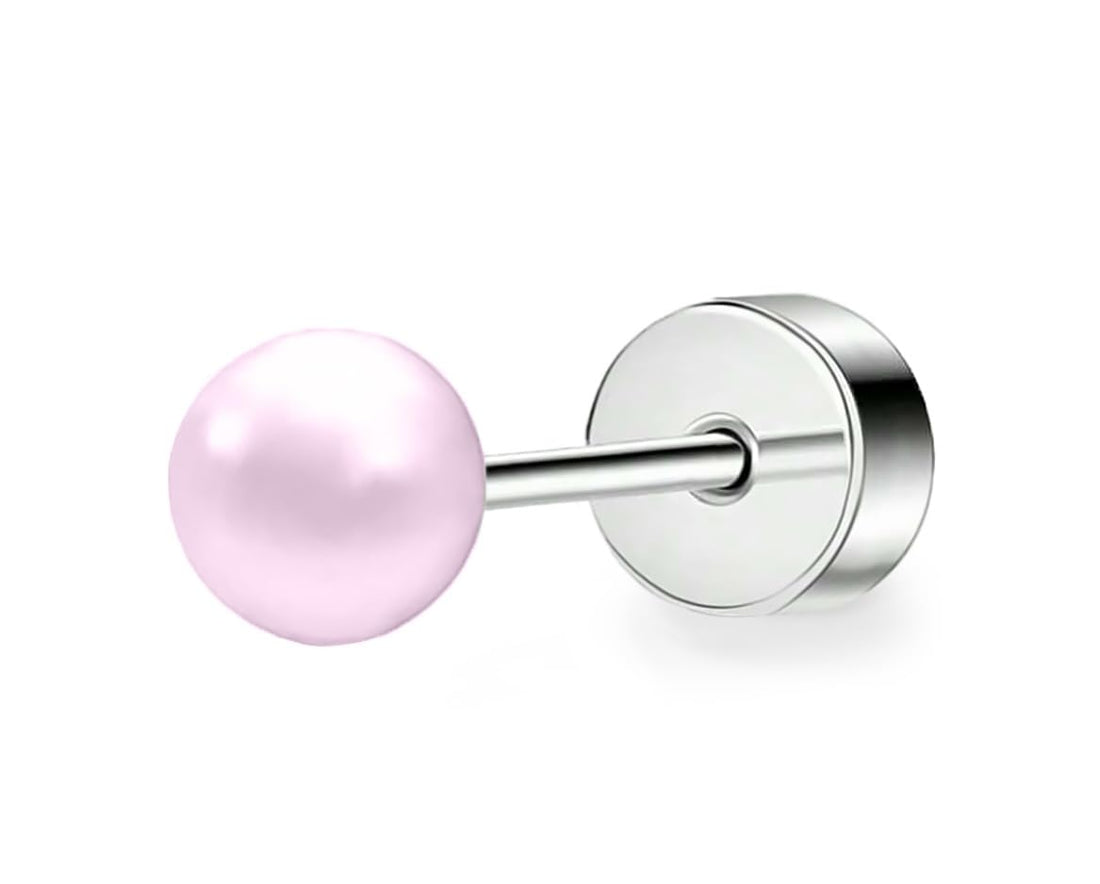 Ear Faux Pearl Flatback Stud Earring Piercing Jewelry - Pink, Silver