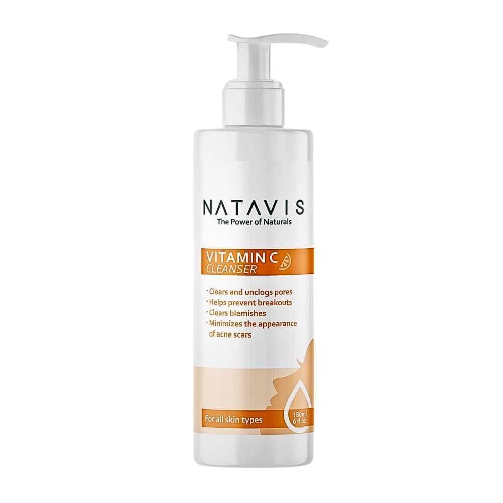 Natavis Vitamin C Facial Cleanser 180 GM – Aloe Vera & Green Tea – Panthenol - Deep Cleansing & Anti-Aging Support - Gentle Formula - Deep Hydration