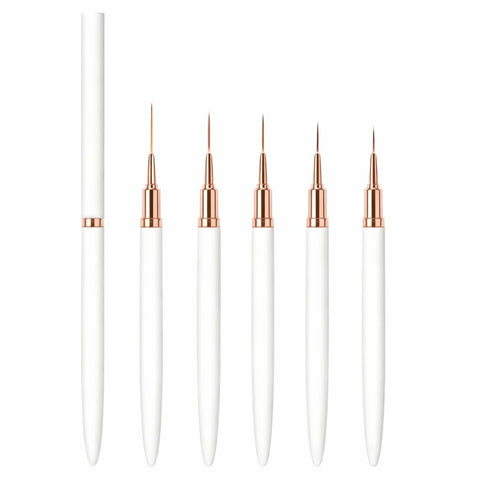 5 Pcs Nail Art Liner Brush Set for Fine Detail Design, Ultra Thin Precision Brushes for French Tips, Lines, Swirls, Drawing, Gel Polish Manicure Tools for Home and Salon Use (White)
