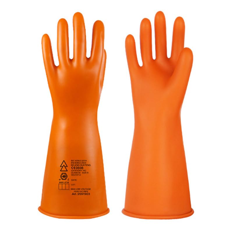 AspidaWorks® Class 00 Electrical Insulating Safety Gloves, Orange, Latex, 500V Protection