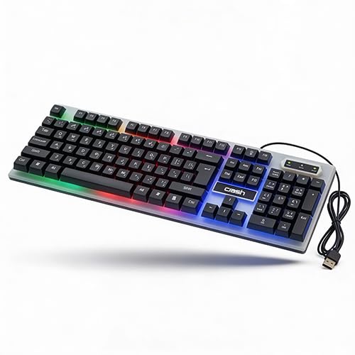 X60 Crash Illuminated Wired Keyboard, 104 Keys, Rainbow Lighting, Design for Competitive Gaming, ABS, 440 x 135 x 33 mm