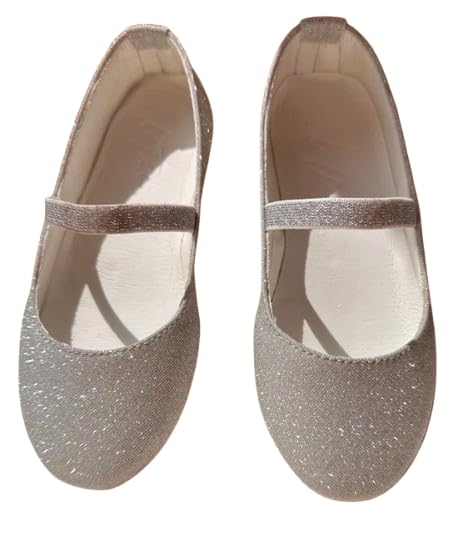 Katee Girls' Glitter Ballet Flats, Pink Sparkle Mary Jane Shoes (Silver, 30)