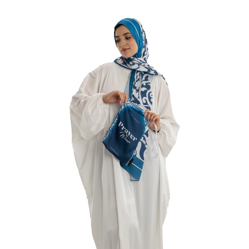 ART MOOD HOME Prayer Wear Satin - Isdal Al-Hedaya Blue - White Isdal Only One Size