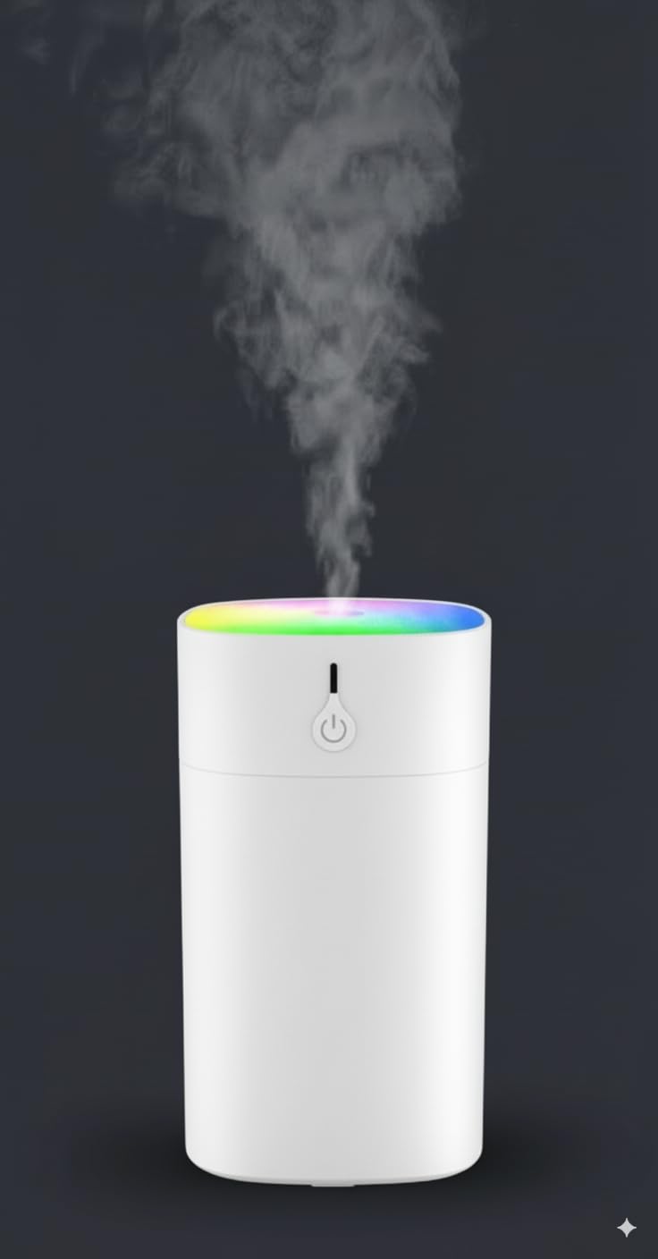Car Aroma Diffuser with Humidifier, 400ml, Colorful LED Light, Grey (White)