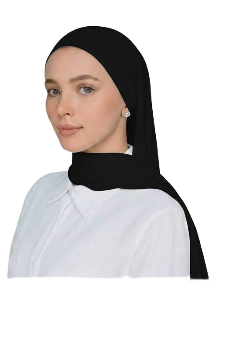 Easywear Cotton Slip On Hijab with Built-in Bandana, Black