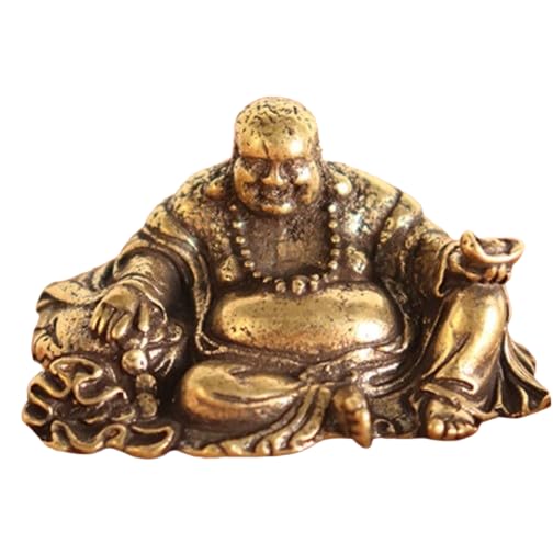 MySouq-Store 1PC- Figurine Small Brass Statue Golden Brass Craft Miniatures Sculpture Antique Bronze Large Belly Laughing Maitreya Buddha Statue Desk Copper Ornament Crafts Brass
