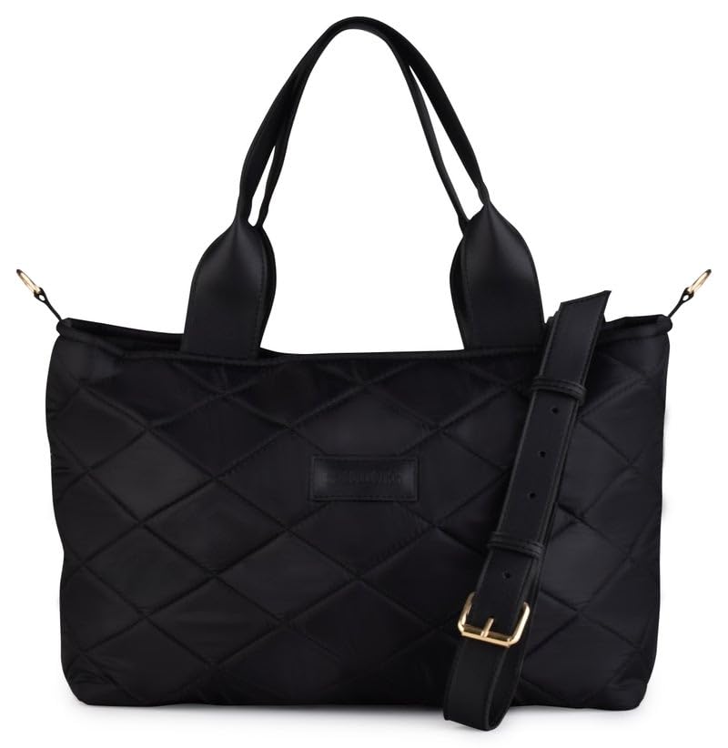 B.S COLLECTION BS Collection Boom Big Bag Soft Quilted Canvas Shoulder Bag for Women - Black