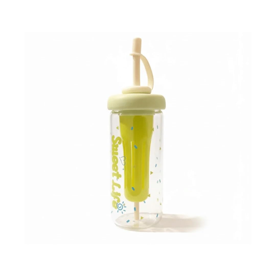 Glass Detox Water and Juice Bottle with Straw and Twisted Cover – 650 ml-Yellow