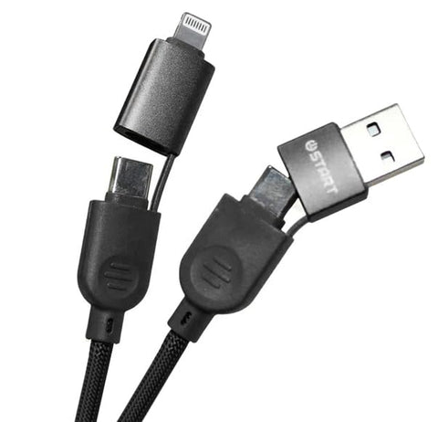 KM Technology Start ST-A017 4 in 1 Super Fast Charging Convertible Fast Data Cable, 3.9ft USB C USB A, 60W, Compatible With iPhone/iPad/MacBook Pro/Airpods/Samsung/Android - Black