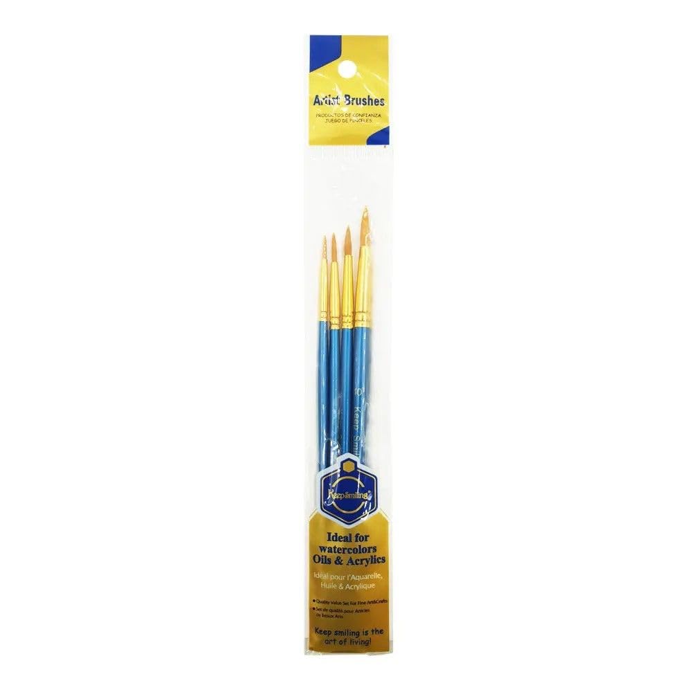 S and A A402R Keep Smiling Round Paint Brush 4-Piece Set, No. 4/6/8/10