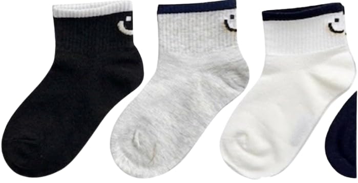 Kids Ankle Socks with Smiley Face Design, BLACK, Grey, and White, 3 Pairs-UP TO8 YEARS TO 12 YEARS