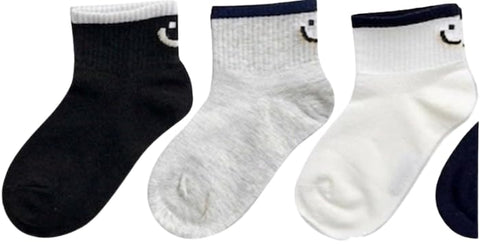 Kids Ankle Socks with Smiley Face Design, BLACK, Grey, and White, 3 Pairs-UP TO8 YEARS TO 12 YEARS