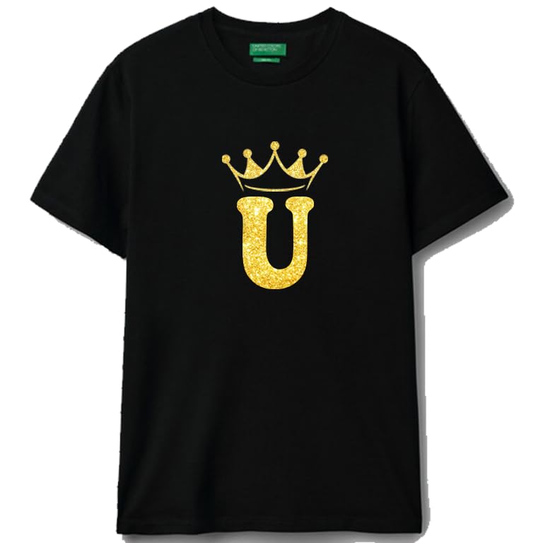 Black cotton t-shirt Crown Letter (U) Graphic Casual Wear size (2XL)