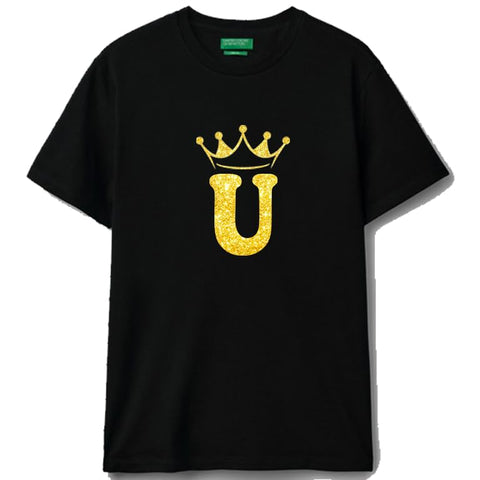 Black cotton t-shirt Crown Letter (U) Graphic Casual Wear size (2XL)