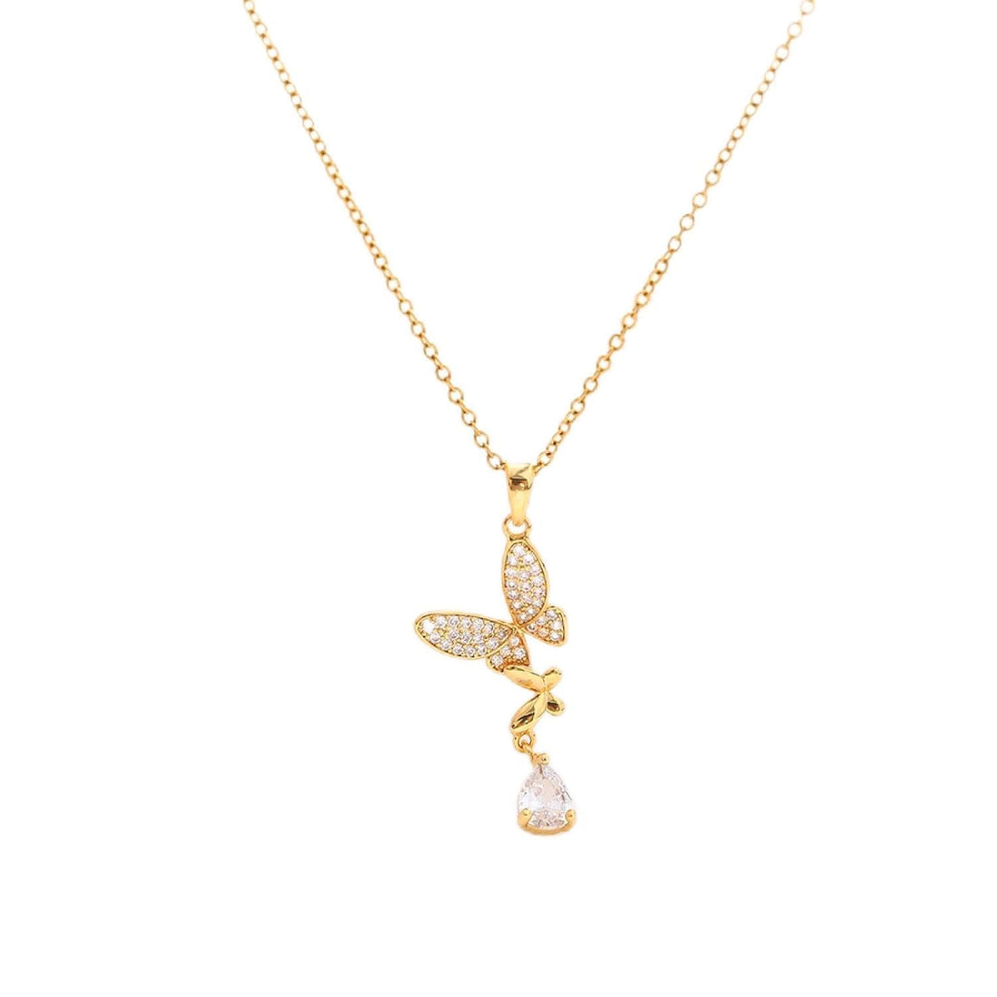 Stylish Gold Finish Stainless Steel Necklace with Leaf Inspired Pendant and Clear Stone Drop Lightweight Adjustable Chain Elegant Jewelry for Daily Wear and