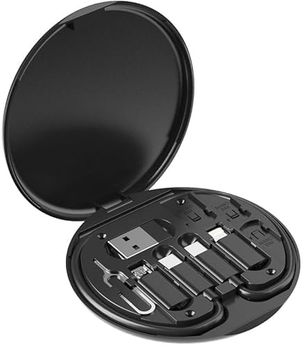 Multi Charging Cable Set Up to 60W Fast Charging, 4 in 1 Retractable Cable Organizer Box, USB Type-C Micro USB Lightning Connectors, Compact Travel Kit for Phone Tablet Power Bank