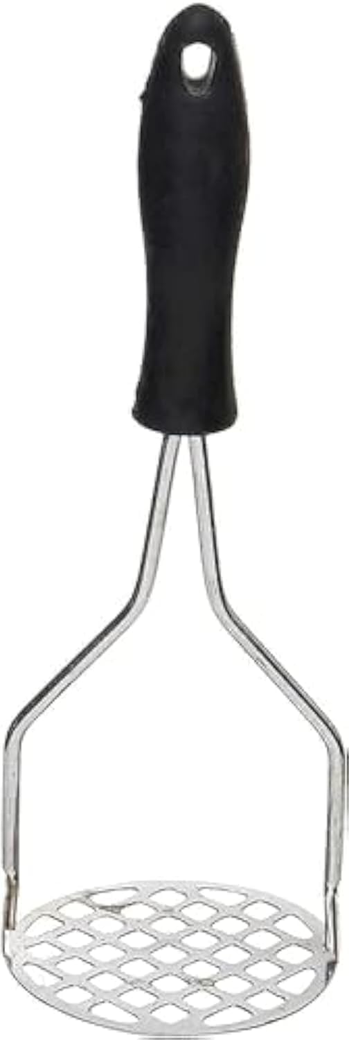 Stainless steel potato masher with plastic handle - multi-colored