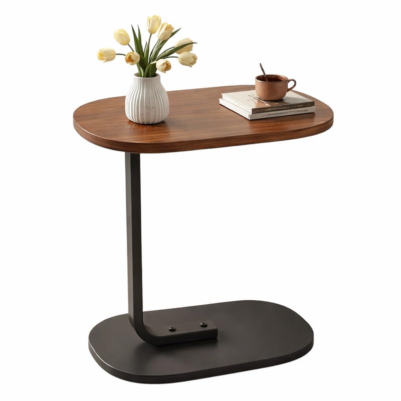 Downtown C Shape Sofa Side Table Wooden Top with Metal Frame Modern Laptop Snack End Table for Living Room Bedroom Office Small Space Furniture