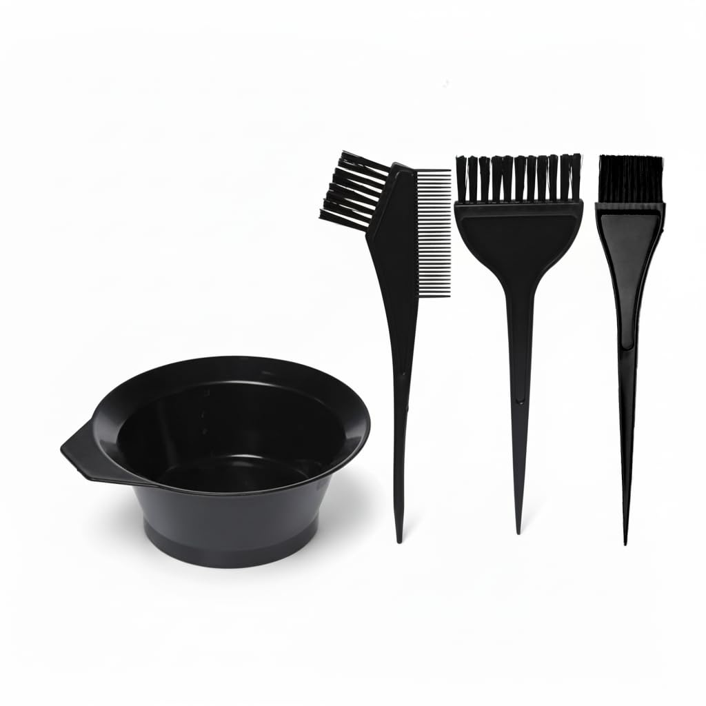 HAADI Hair Dye Set - Colouring Tint Tool Brush Kit and Bleach Mixing Bowl Set Double Sided Coloring Comb, Hair Dyeing Applicator (Black)