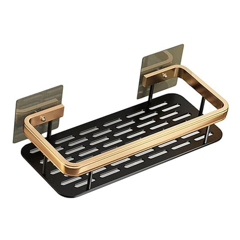 Wall Shelf Organizer for Bathroom & Kitchen – No Drill Adhesive Metal Rack for Spices Toiletries – Wall Mounted Storage Shelf – Rustproof Waterproof Space Saver – Black