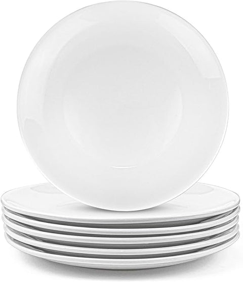 FM 27CM'' Perdurable Porcelain Dinner Plates, Natural White Dinnerware Dish Set of 6 for Dinner and Salad, Restaurant, Family Party and Kitchen Use - Round