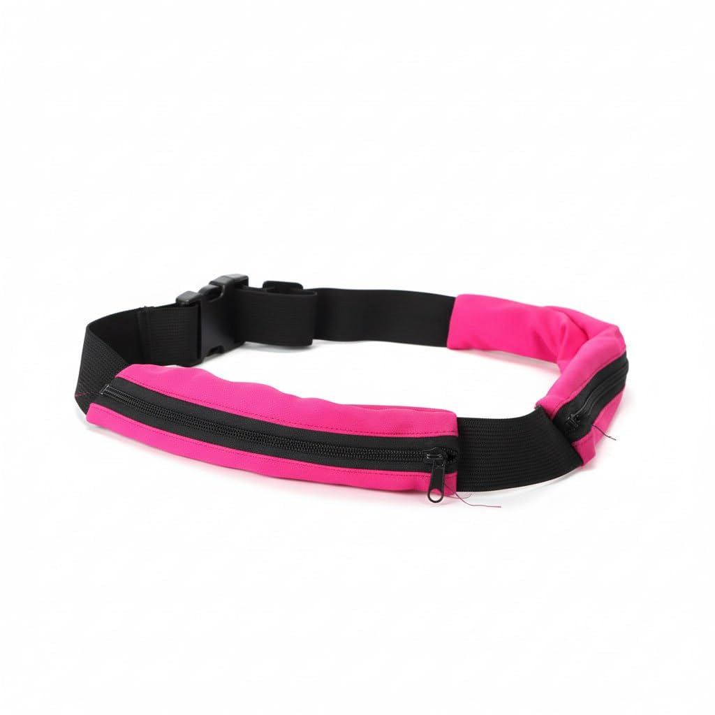 Elastic Sports Running Belt - Slim Waist Bag with Dual Pockets for Phone and Keys - Sweat and Water Resistant Perfect for Running, Gym, Cycling, Travel (Pink)