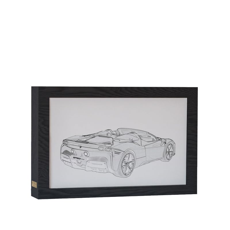 ART MOOD HOME Natural Wood 2 In 1 Photo Lighting Frame - Ferrari Sf90 Spider 20Cm X 15Cm Black Frame