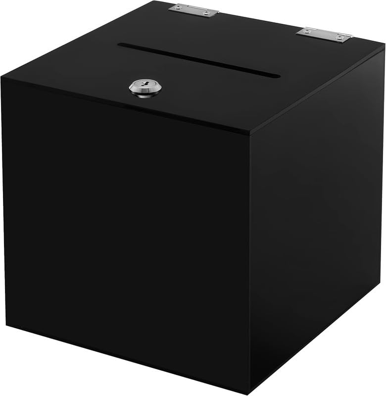 Best Media Acrylic Black Donation Box, Ballot Suggestion Box Money Storage Square Container for Voting, Charity, Ballot, Contest, Suggestions, 15.2 x 15.2 x 15.2 cm, Black