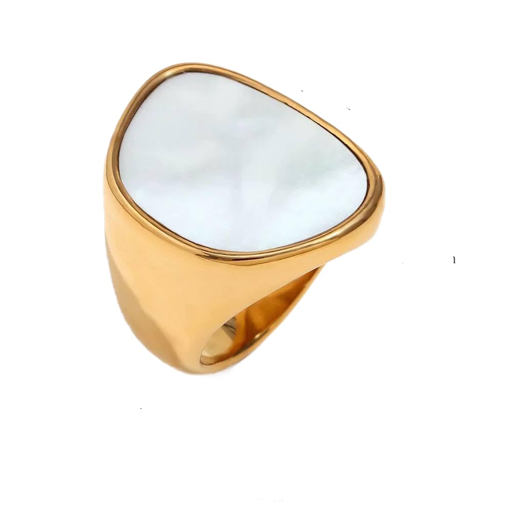 Ring Calypso Natural Shell Statement Classic Design Leaf Cuff Stainless Steel 18k Gold Plated Women - 7 Size