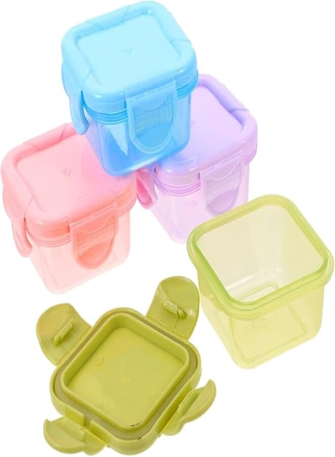 AREXOL Mini Sauce and Snack Containers for School Lunchbox Set of 4 Reusable Leakproof Plastic Food Prep Jars for Ketchup Honey Jam and Kids Meals